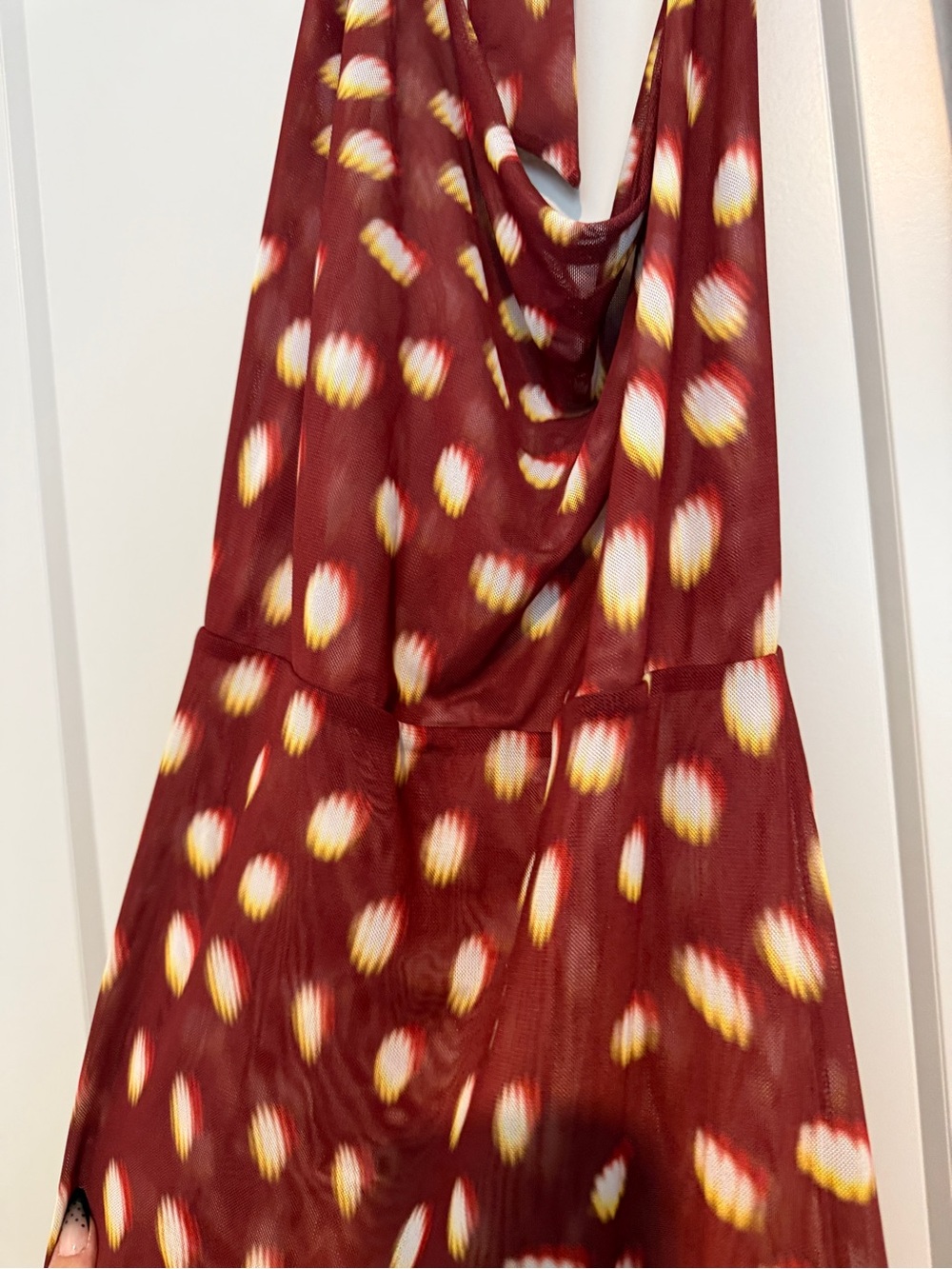 RESA Burgundy and Cream Backless Halter Maxi Dress - Picture 5 of 7
